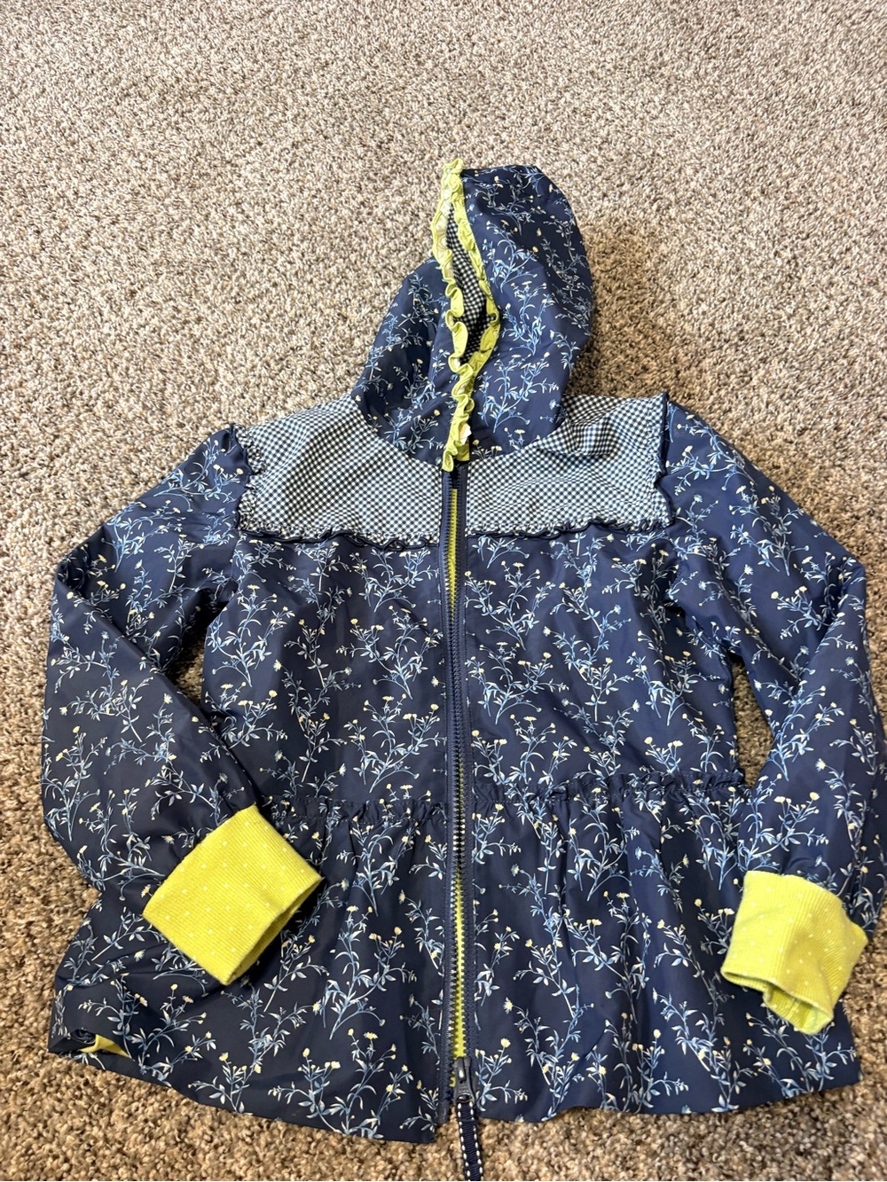 Matilda Jane Navy Floral Hooded Raincoat with Lime Accents